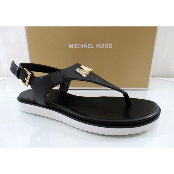 Michael Kors Jilly Flat Thong Sandal T-Strap MK Logo Black Size 7 - Picture 1 of 8